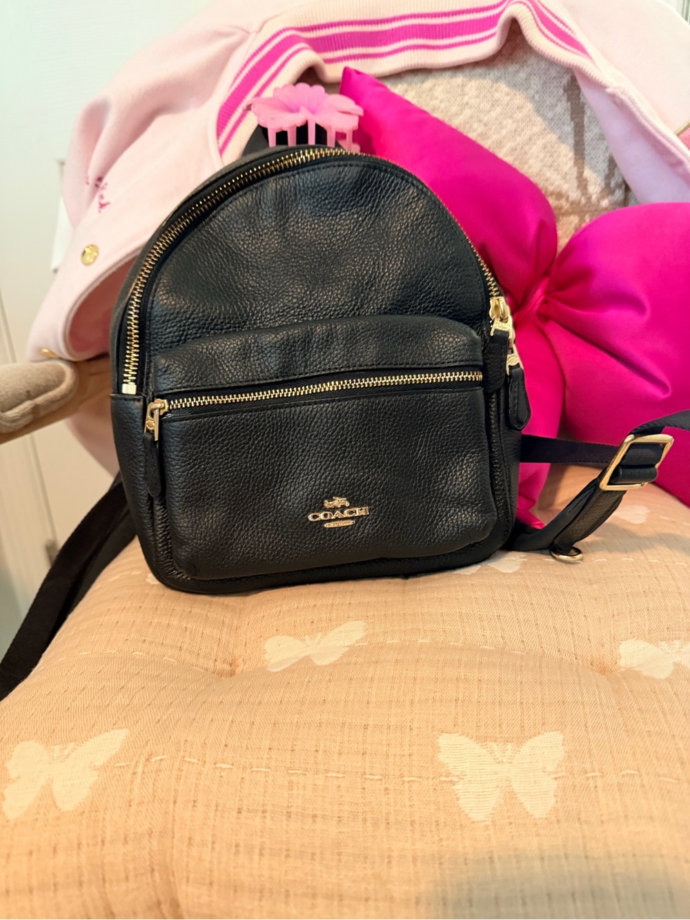 Coach Black Pebbled Leather Mini Backpack with Gold Hardware - Picture 2 of 7